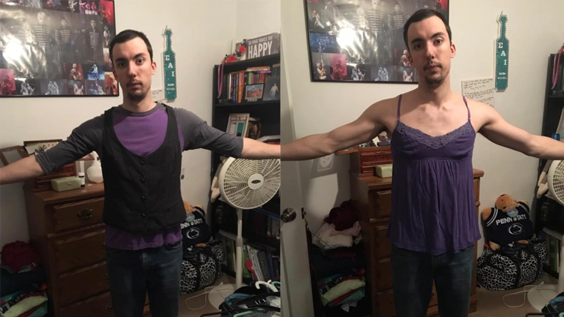 Benjamin Cooper vestido con la ropa de su novia Benjamin Cooper vestido con la ropa de su novia