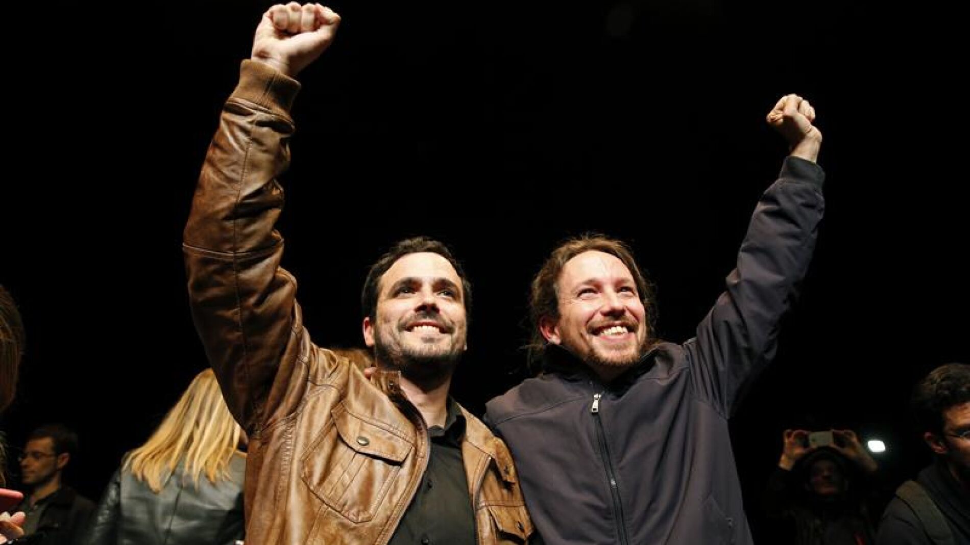 Elecciones generales 2019: Pablo Iglesias y Alberto Garz&oacute;n, tras el preacuerdo electoral.