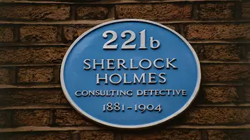 Placa de Sherlock Holmes en Baker Street, Londres. Placa de Sherlock Holmes en Baker Street, Londres.