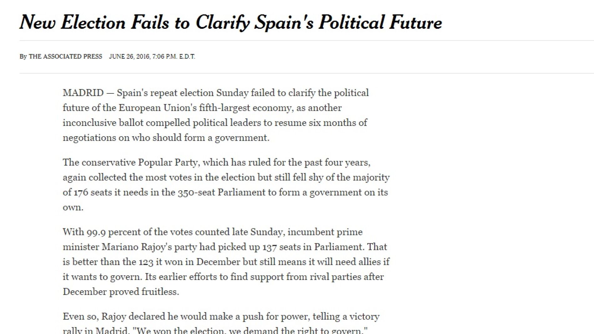 The New York Times recoge el 26-J
