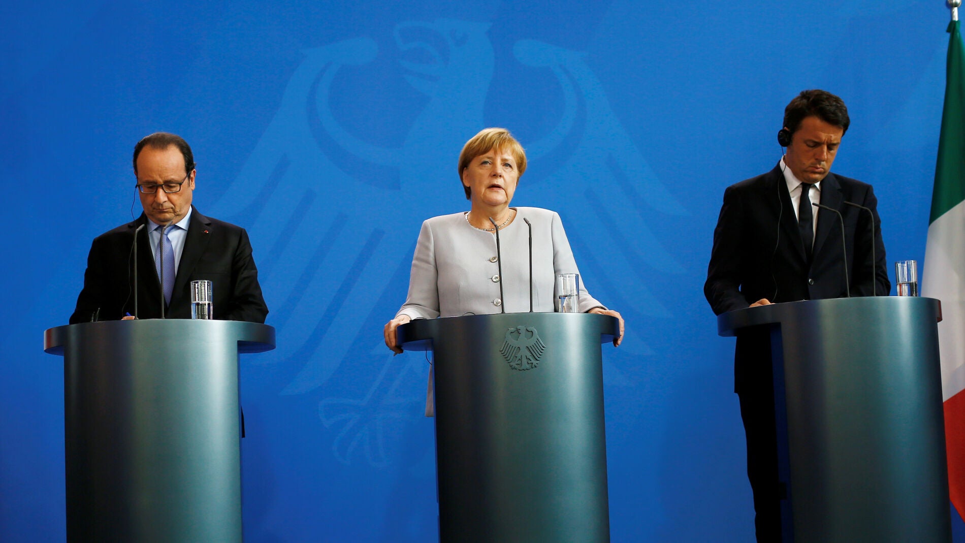 Angela Merkel, Fran&ccedil;ois Hollande y Mateo Renzi