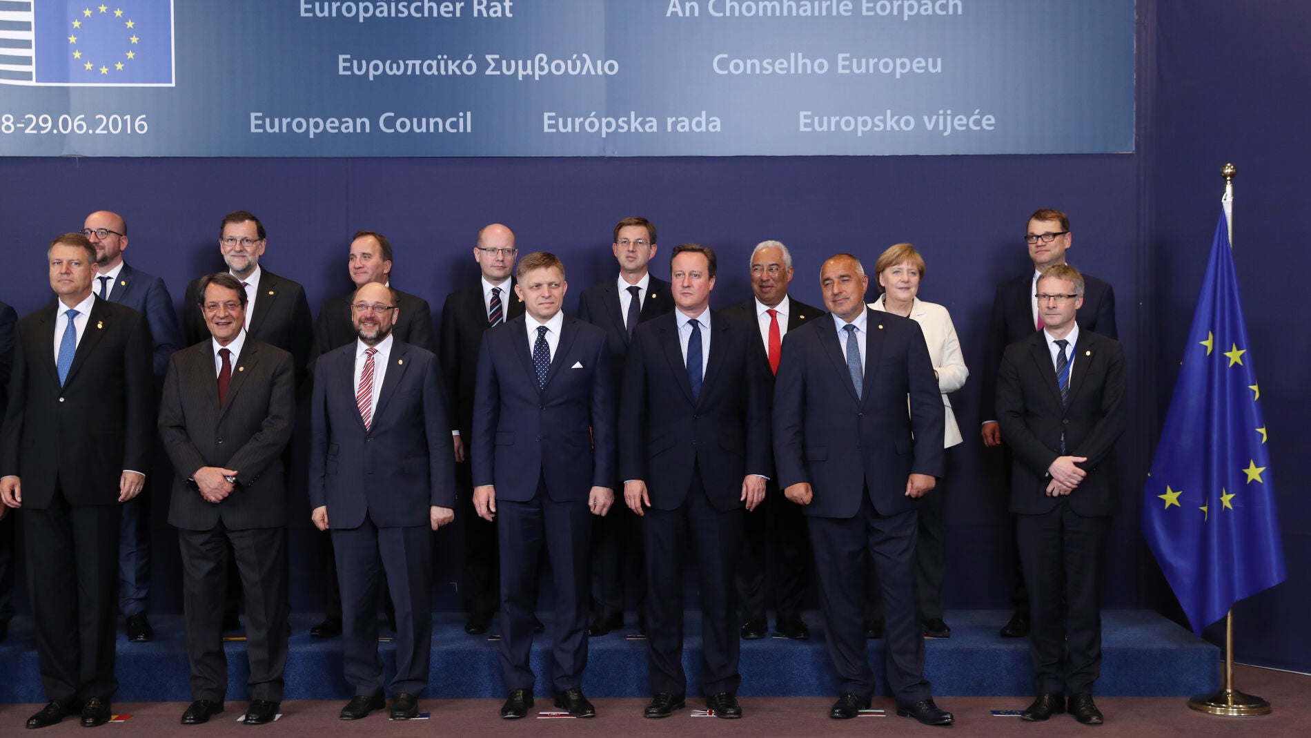 Los l&iacute;deres europeos en el Consejo Europeo de Bruselas 