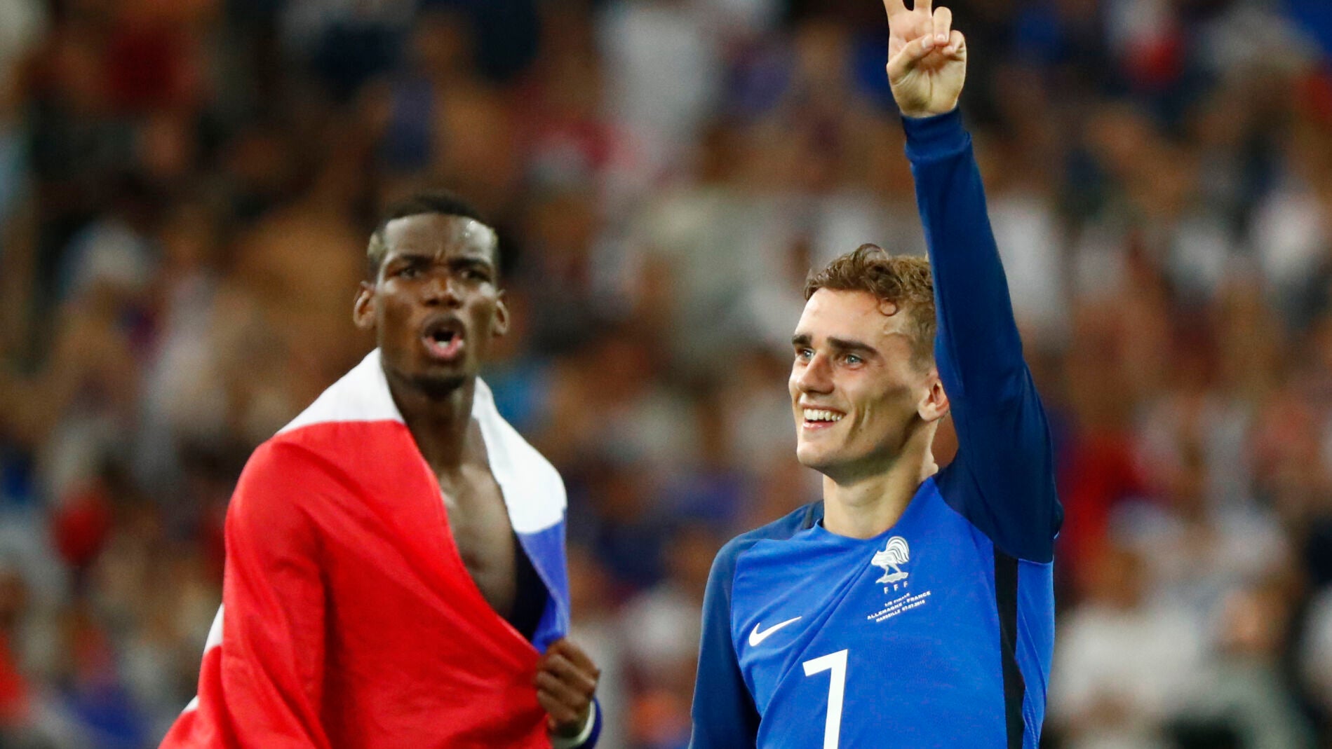 Griezmann celebra la victoria ante Alemania