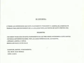 l municipio de Cristina sortea dos puestos de trabajo sólo para hombres l municipio de Cristina sortea dos puestos de trabajo sólo para hombres