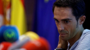 Alberto Contador, durante una rueda de prensa