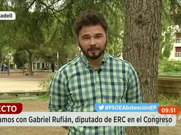 Frame 30.411449 de: Rufián que habrá una abstención selectiva del PSOE: "Sánchez no lo dice por pura supervivencia personal" Frame 30.411449 de: Rufián que habrá una abstención selectiva del PSOE: "Sánchez no lo dice por pura supervivencia personal"