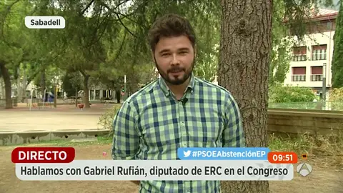 Frame 30.411449 de: Rufián que habrá una abstención selectiva del PSOE: "Sánchez no lo dice por pura supervivencia personal" Frame 30.411449 de: Rufián que habrá una abstención selectiva del PSOE: "Sánchez no lo dice por pura supervivencia personal"