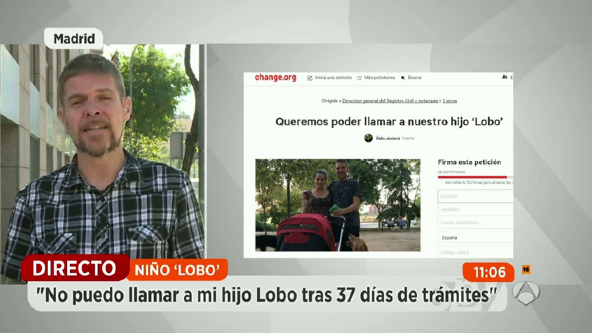 Frame 2.342888 de: "No puedo llamar a mi hijo Lobo tras 37 d&iacute;as de tr&aacute;mites"