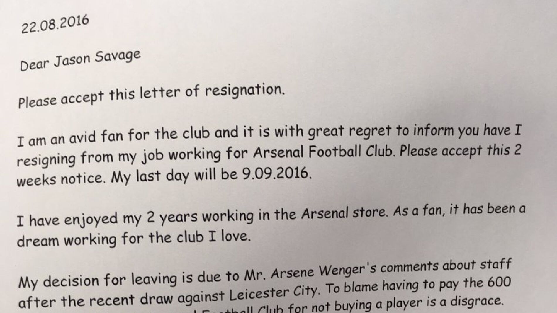 Dimite para que Wenger pueda fichar