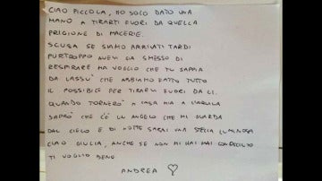 Carta de un bombero italiano para Giulia
