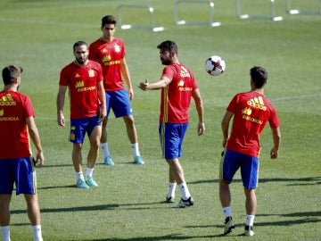 Diego Costa, en un entrenamiento con España