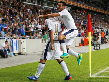 Italia celebrando el gol de Immobile en Israel.