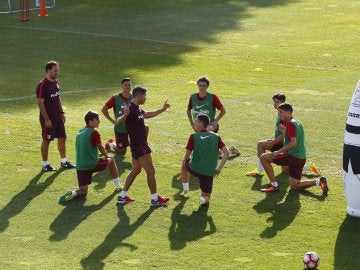 En Atlético de Madrid en un entrenamiento 