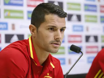 Vitolo en rueda de prensa con España. Vitolo en rueda de prensa con España.