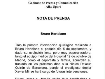Bruno Hortelano, trasladado a Barcelona en los 'próximos días'