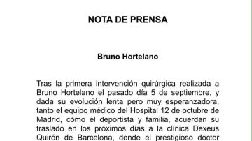 Bruno Hortelano, trasladado a Barcelona en los 'próximos días'