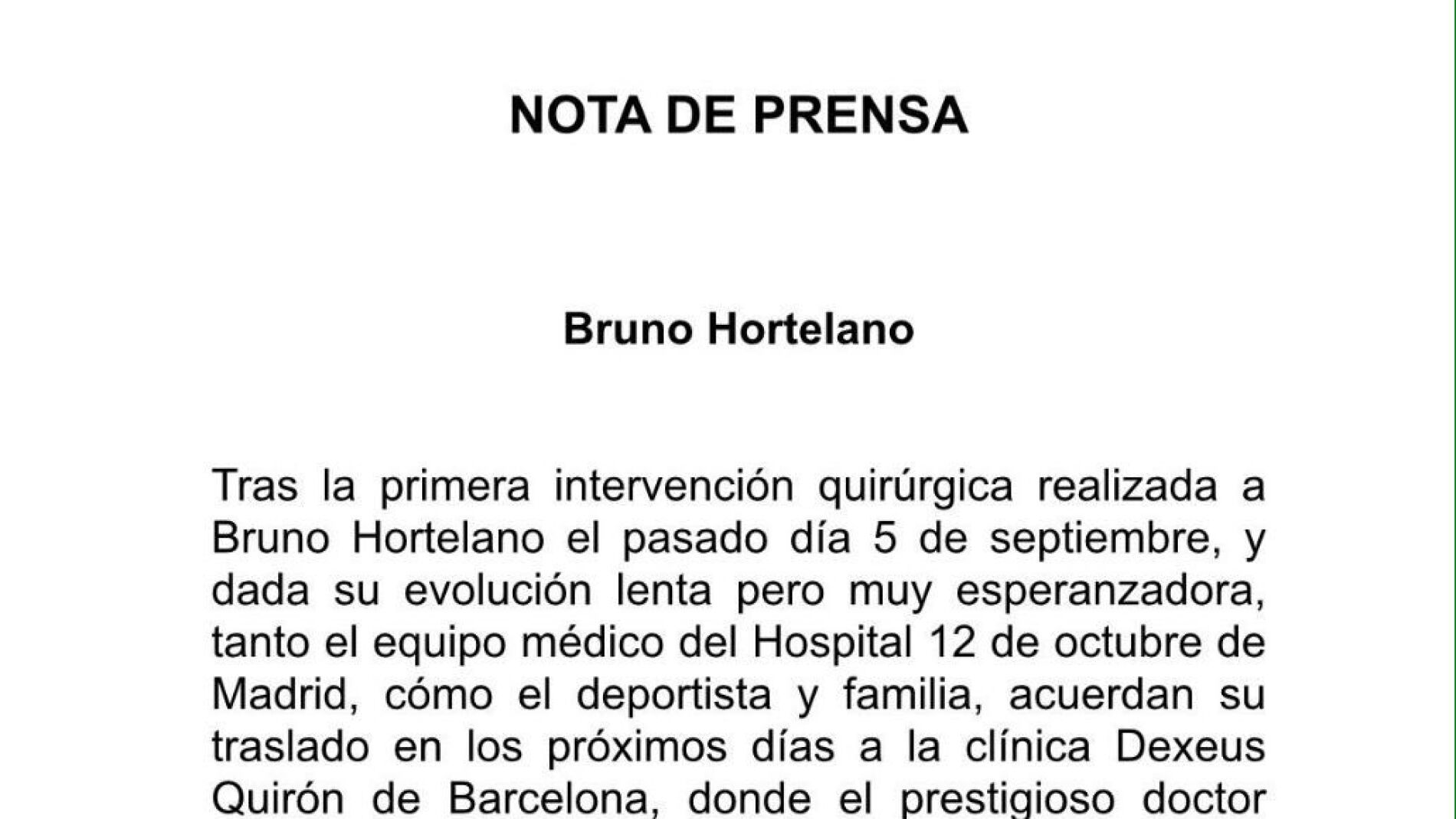 Bruno Hortelano, trasladado a Barcelona en los 'pr&oacute;ximos d&iacute;as'