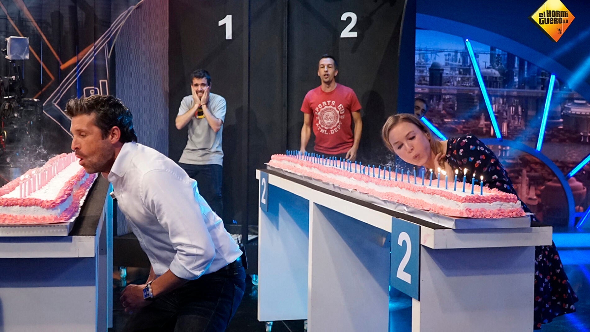 Ren&eacute;e Zellweger y Patrick Dempsey compiten por ver qui&eacute;n es el mejor 'soplavelas' del mundo