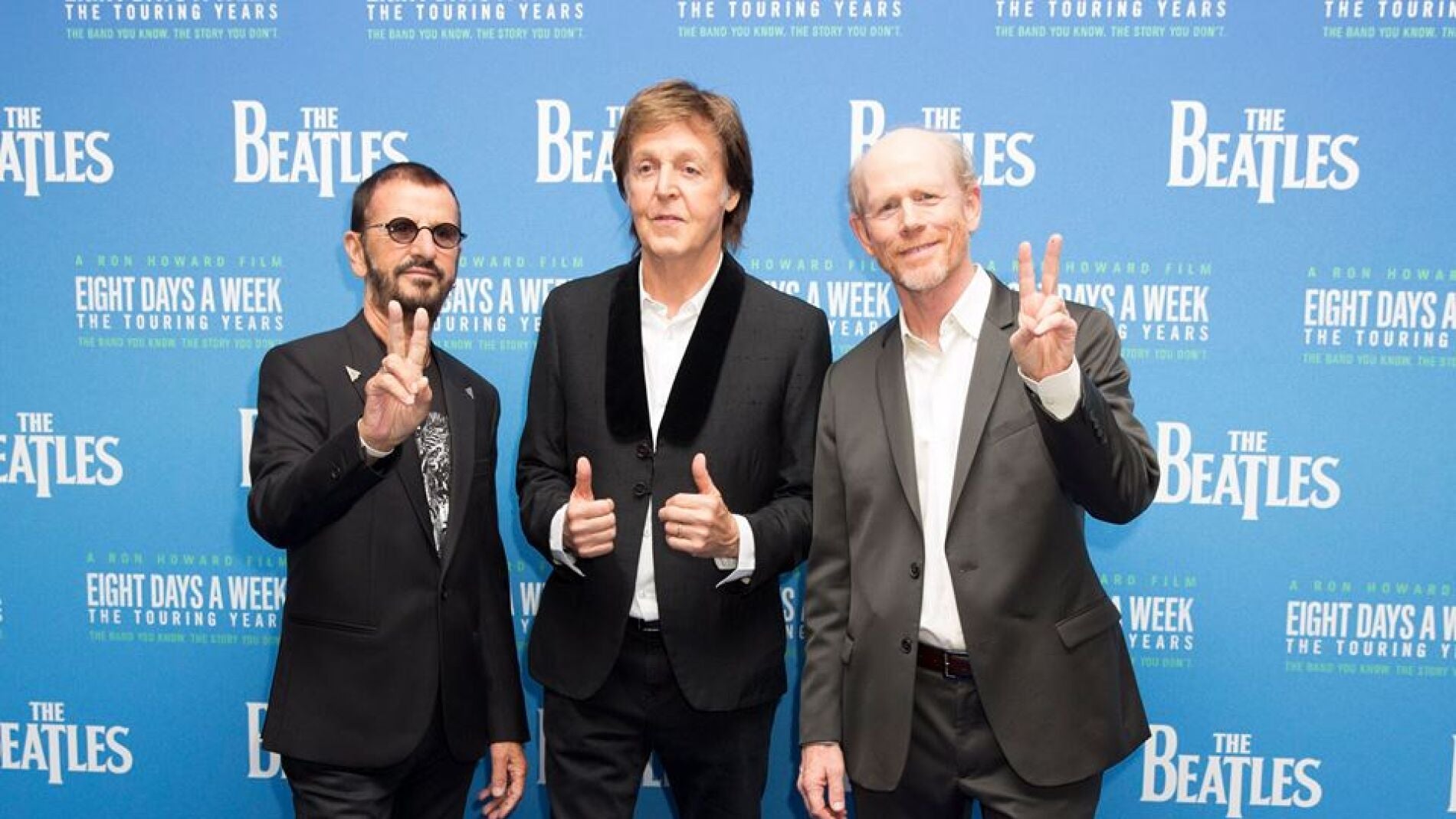 Paul, Ringo &amp; Ron Howard en el estreno mundial de los Beatles