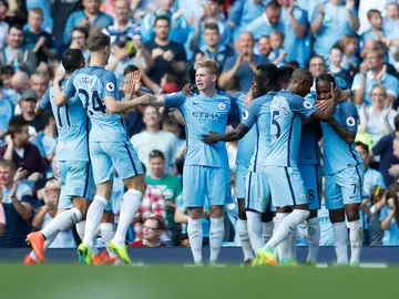 Los jugadores del City celebran un gol en el Etihad Stadium Los jugadores del City celebran un gol en el Etihad Stadium