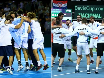 Los jugadores argentinso y croatas celebran la clasificación para la la final de la Copa Davis Los jugadores argentinso y croatas celebran la clasificación para la la final de la Copa Davis