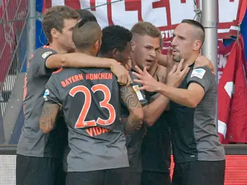 Los jugadores del Bayern, celebrando el gol ante el Hamburgo Los jugadores del Bayern, celebrando el gol ante el Hamburgo