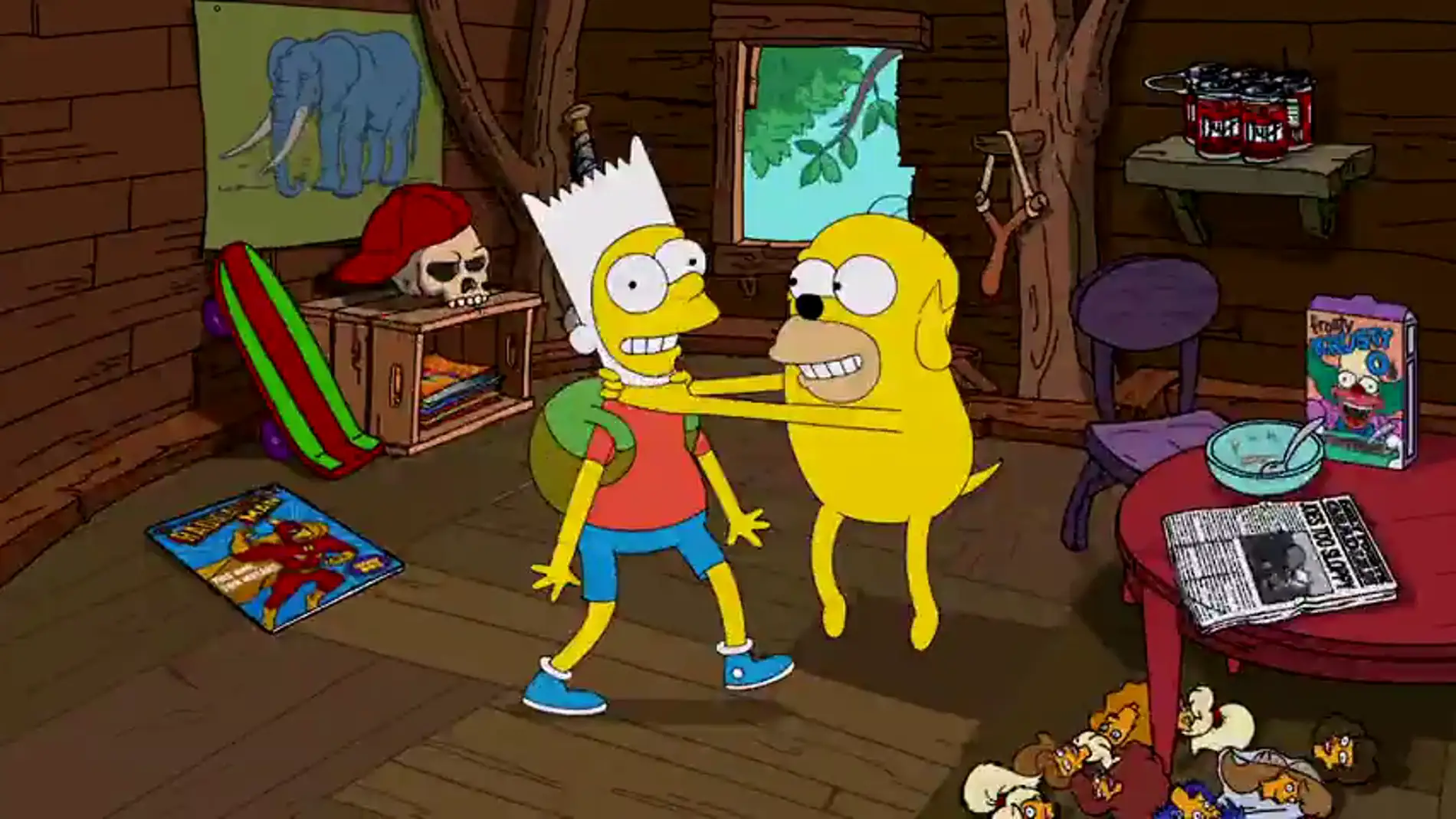 Frame 27.768476 de: 'Los Simpson' y 'Hora de Aventuras': crossover en la cabecera de la serie de Fox 