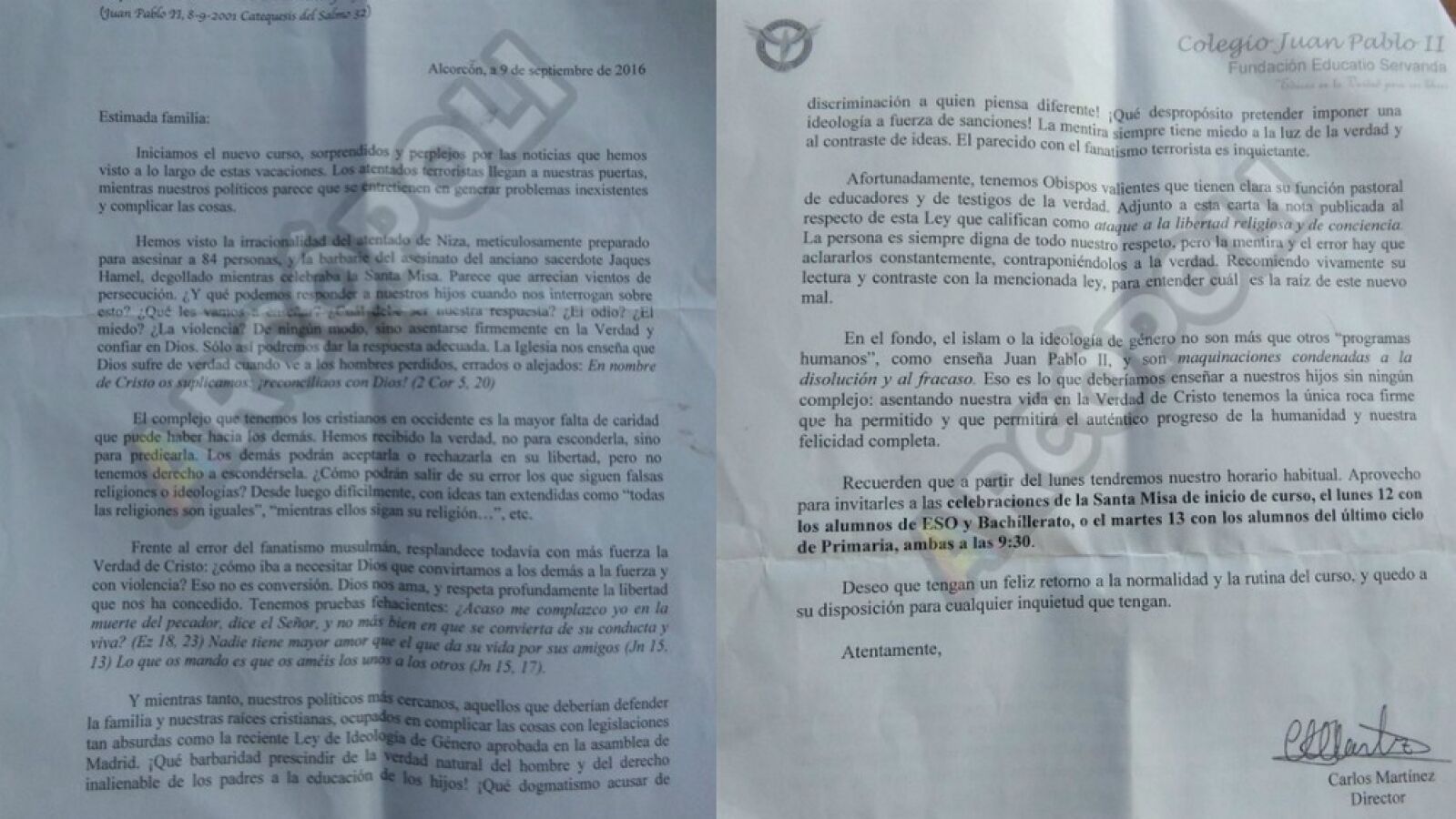 El director de un colegio de Madrid tilda la ley contra la LGTB de 