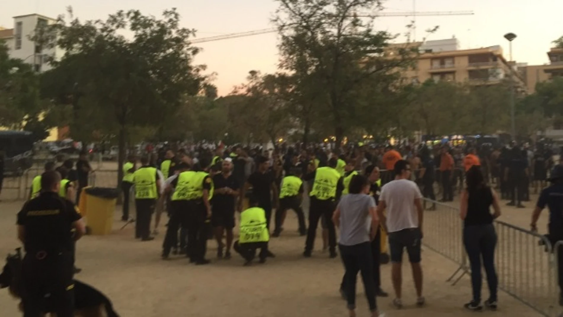 La policía española con aficionados galos en el Sevilla-Lyon.
