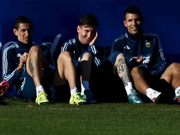 Di María, Messi y Agüero, durante un entrenamiento con la 'albiceleste' Di María, Messi y Agüero, durante un entrenamiento con la 'albiceleste'
