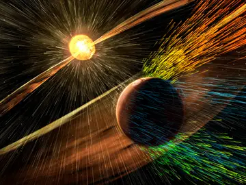 Una tormenta solar publicada en un folleto de la NASA Una tormenta solar publicada en un folleto de la NASA
