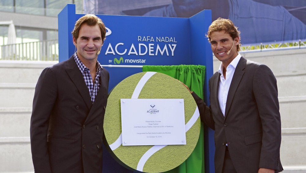 Rafa Nadal, en la inauguración de su Academia junto a Roger Federer