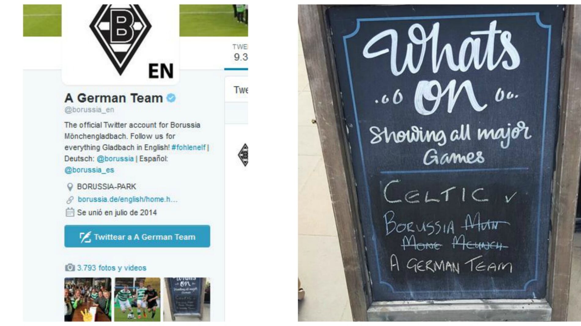 La cuenta de Twitter del M&ouml;nchengladbach para ayudar a los seguidores del Celtics