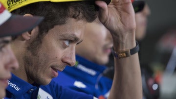 Valentino Rossi, en una rueda de prensa junto a Márquez y Lorenzo