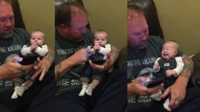 El bebé rockero: rompe a llorar cada vez que su padre interrumpe una canción de AC/DC