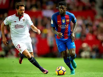 Umtiti, en acción en el Sánchez Pizjuán Umtiti, en acción en el Sánchez Pizjuán