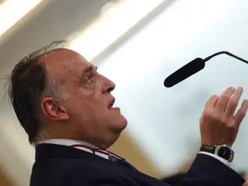 Javier Tebas, durante el acto con la prensa Javier Tebas, durante el acto con la prensa
