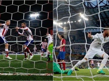 Giménez y Ramos celebran un gol ante Real Madrid y Atlético, respectivamente