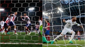 Giménez y Ramos celebran un gol ante Real Madrid y Atlético, respectivamente