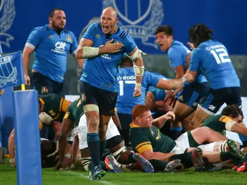 Sergio Parisse celebra un ensayo ante Sudáfrica Sergio Parisse celebra un ensayo ante Sudáfrica