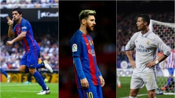 La lucha por el Pichichi, entre Suárez, Messi y Cristiano