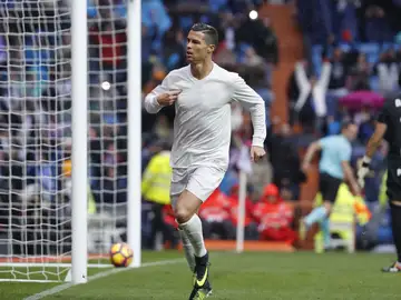 Cristiano celebrando un gol con la camiseta reciclada Cristiano celebrando un gol con la camiseta reciclada