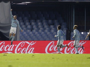 Iago Aspas celebra un gol con el Celta