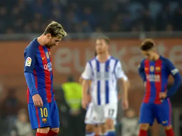 Messi se lamenta tras acabar el partido en Anoeta Messi se lamenta tras acabar el partido en Anoeta
