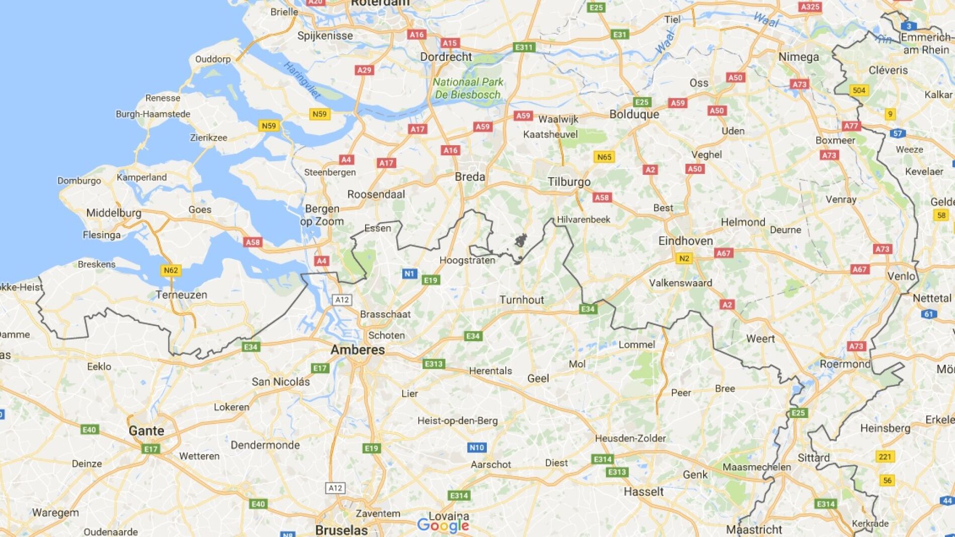 Mapa de la frontera entre Holanda y B&eacute;lgica