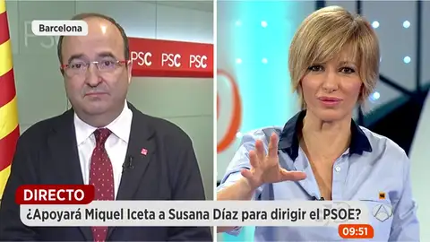 Miquel Iceta, durante una entrevista en Espejo Público Miquel Iceta, durante una entrevista en Espejo Público