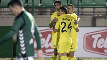 El Villarreal celebra un gol ante el Toledo