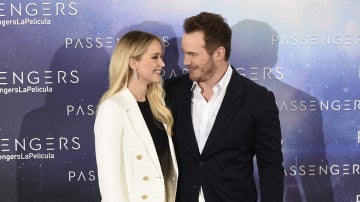 Jennifer Lawrence y Chris Pratt en su visita a Madrid