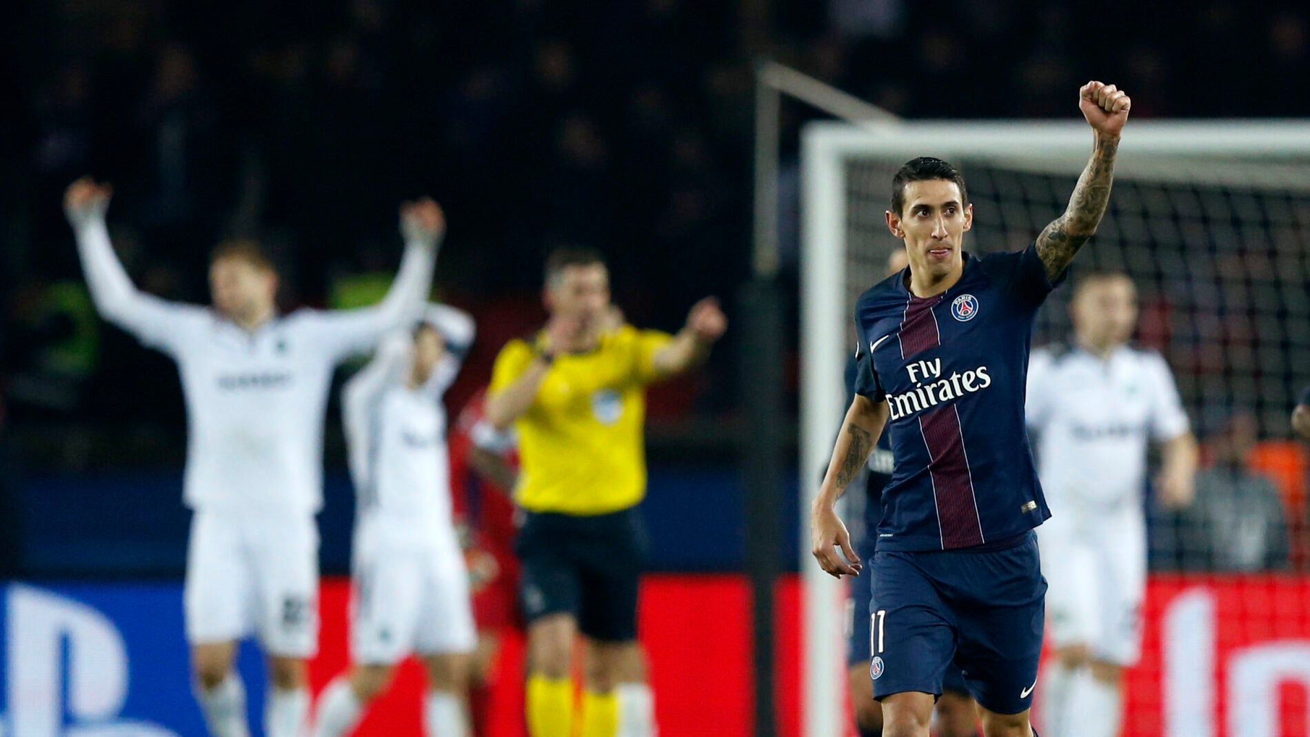 Di Mar&iacute;a celebrando un gol con el PSG