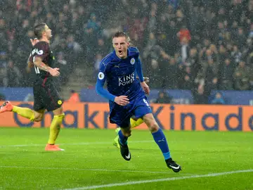 Vardy celebrando uno de sus goles al Manchester City Vardy celebrando uno de sus goles al Manchester City